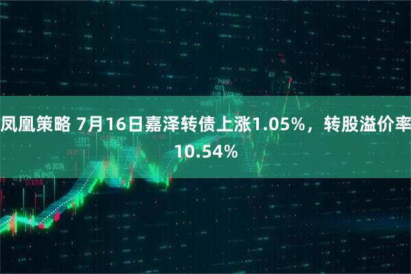 凤凰策略 7月16日嘉泽转债上涨1.05%，转股溢价率10.54%